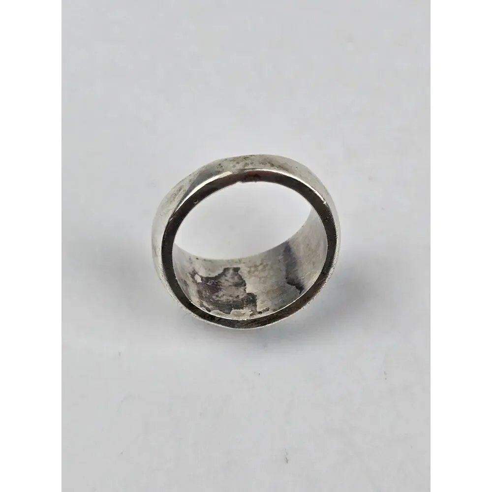 Vintage Sterling silver Band ring with Mosaic inlay Turquoise Size 7.25